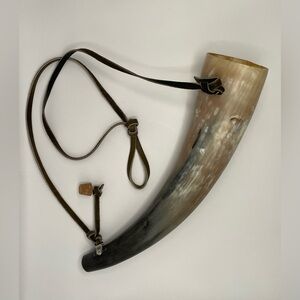 Vintage Powder Horn With Leather Strap Cork Real Horn Big 13+ inches